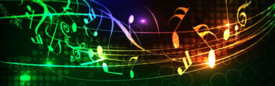 music note collage in bright colors